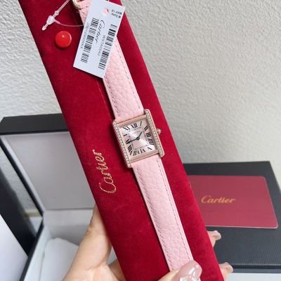 Cartier Tank Solo Stainless Steel 24MM Imported Quartz Movement Pink Strap Women Watch